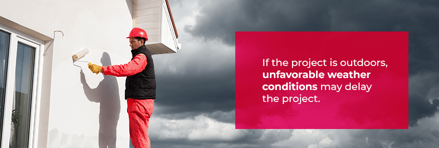 If the projecy is outdoors, unfavorable weather conditions may delay the project.