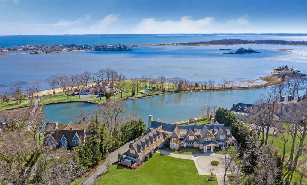 Arial view of the scenic Greenwich, CT waterfront